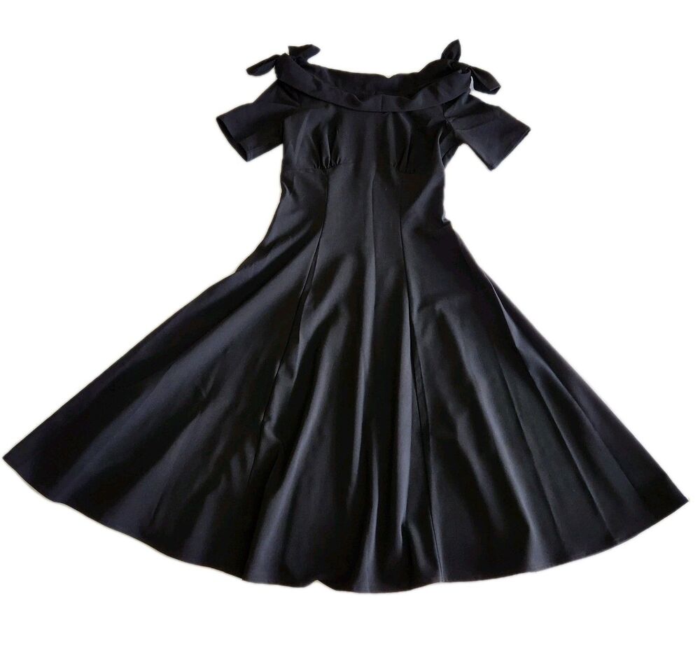 Hell Bunny Vixen Bianca Bow Black Retro 50s Style Pin Up Goth Dress Women SZ XS